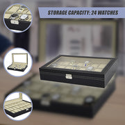 Watch Box - 24 Slot Luxury Display Case With Framed Glass Lid V63-826141