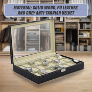 Watch Box - 24 Slot Luxury Display Case With Framed Glass Lid V63-826141