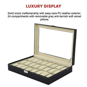 Watch Box - 24 Slot Luxury Display Case With Framed Glass Lid V63-826141