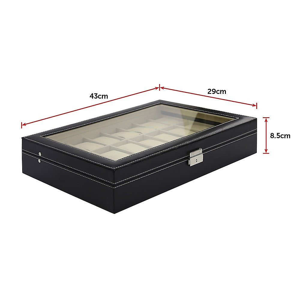 Watch Box - 24 Slot Luxury Display Case With Framed Glass Lid V63-826141