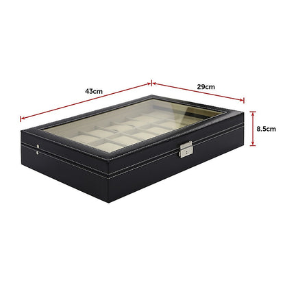 Watch Box - 24 Slot Luxury Display Case With Framed Glass Lid V63-826141