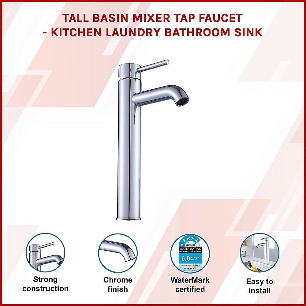 Tall Basin Mixer Tap Faucet -Kitchen Laundry Bathroom Sink V63-826191