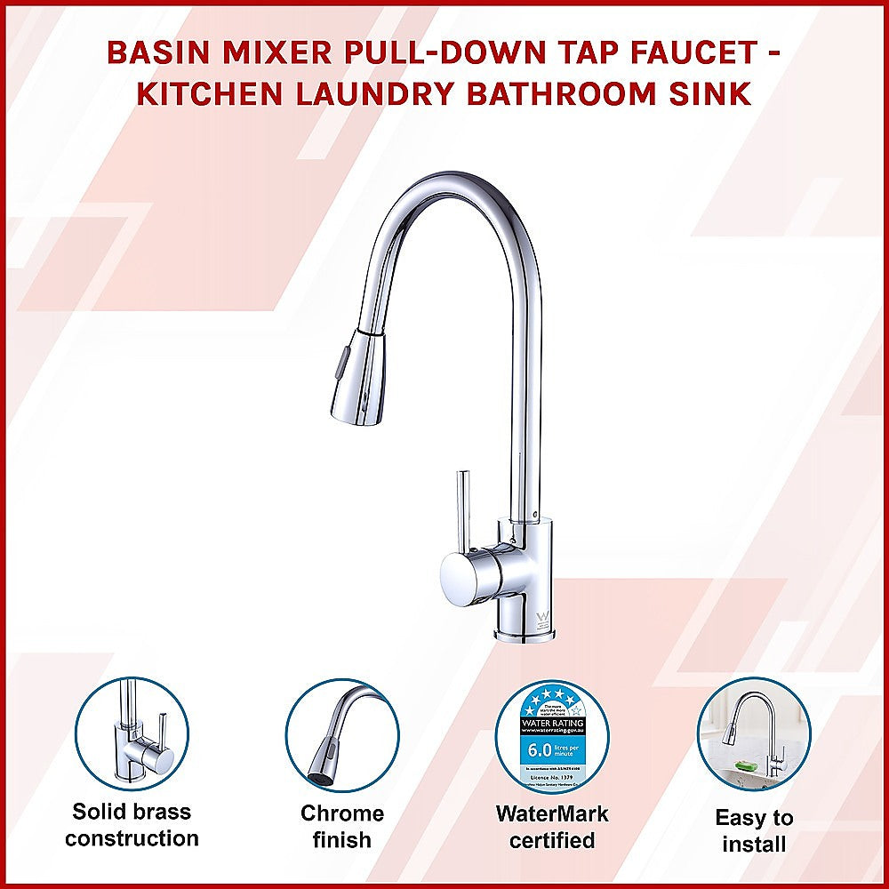 Basin Mixer Pull-Down Tap Faucet -Kitchen Laundry Bathroom Sink V63-826261