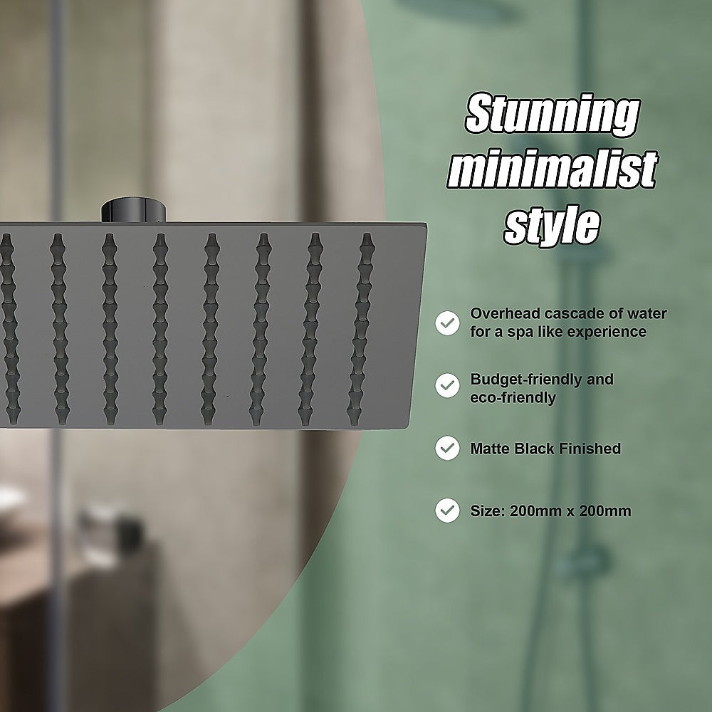 200mm Shower Head Square 304SS Electroplated Matte Black Finish V63-826371