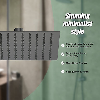 200mm Shower Head Square 304SS Electroplated Matte Black Finish V63-826371
