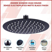 200mm Shower Head Round 304SS Electroplated Matte Black Finish V63-826381