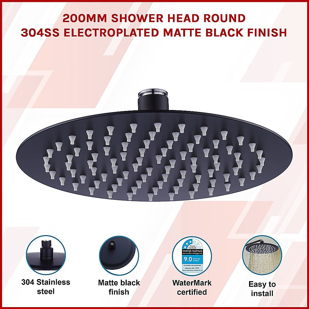 200mm Shower Head Round 304SS Electroplated Matte Black Finish V63-826381