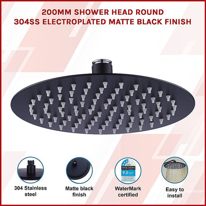 200mm Shower Head Round 304SS Electroplated Matte Black Finish V63-826381