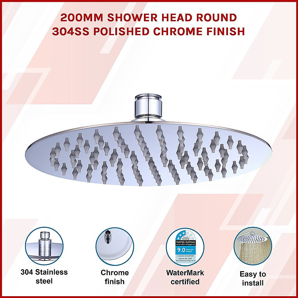 200mm Shower Head Round 304SS Polished Chrome Finish V63-826391