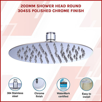 200mm Shower Head Round 304SS Polished Chrome Finish V63-826391