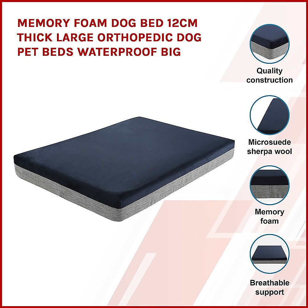 Memory Foam Dog Bed 12CM Thick Large Orthopedic Dog Pet Beds Waterproof Big V63-826451