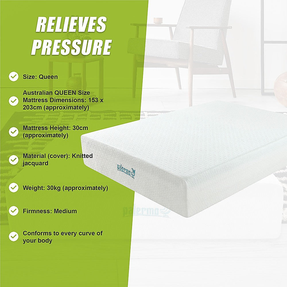 Queen 30cm Green Tea Memory Foam Mattress - Cooling Comfort with CertiPUR-US Certified Foam V63-826471