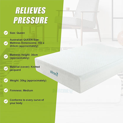 Queen 30cm Green Tea Memory Foam Mattress - Cooling Comfort with CertiPUR-US Certified Foam V63-826471
