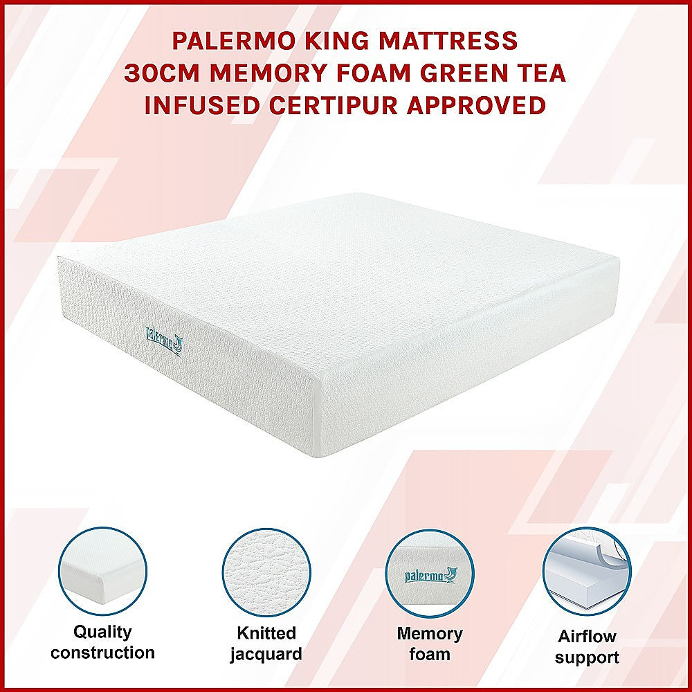 King 30cm Green Tea Memory Foam Mattress - Cooling Comfort with CertiPUR-US Certified Foam V63-826481