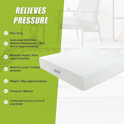 King 30cm Green Tea Memory Foam Mattress - Cooling Comfort with CertiPUR-US Certified Foam V63-826481
