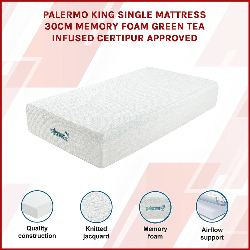 King Single 30cm Green Tea Memory Foam Mattress - Cooling Comfort with CertiPUR-US Certified Foam V63-826491