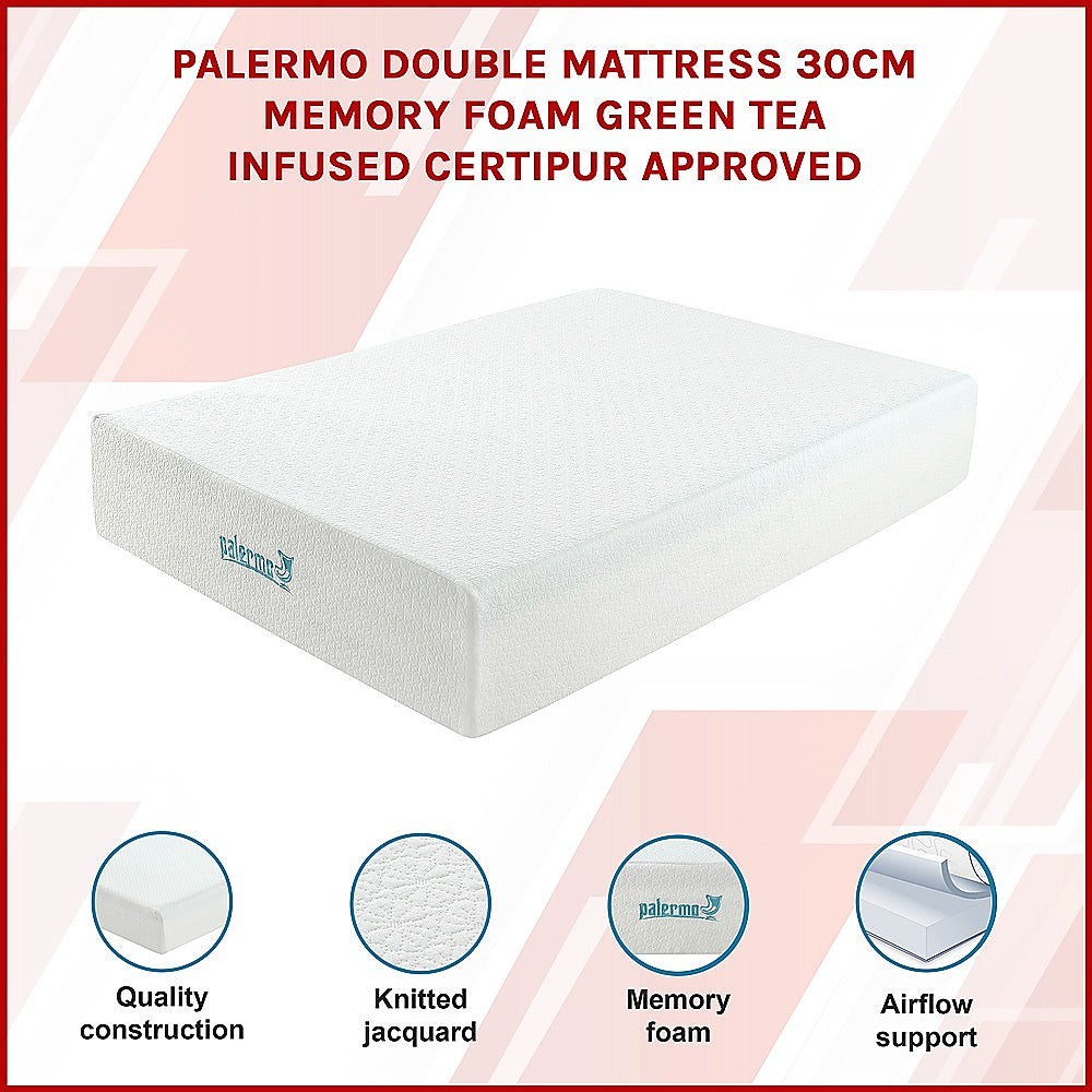 Double 30cm Green Tea Memory Foam Mattress - Cooling Comfort with CertiPUR-US Certified Foam V63-826501