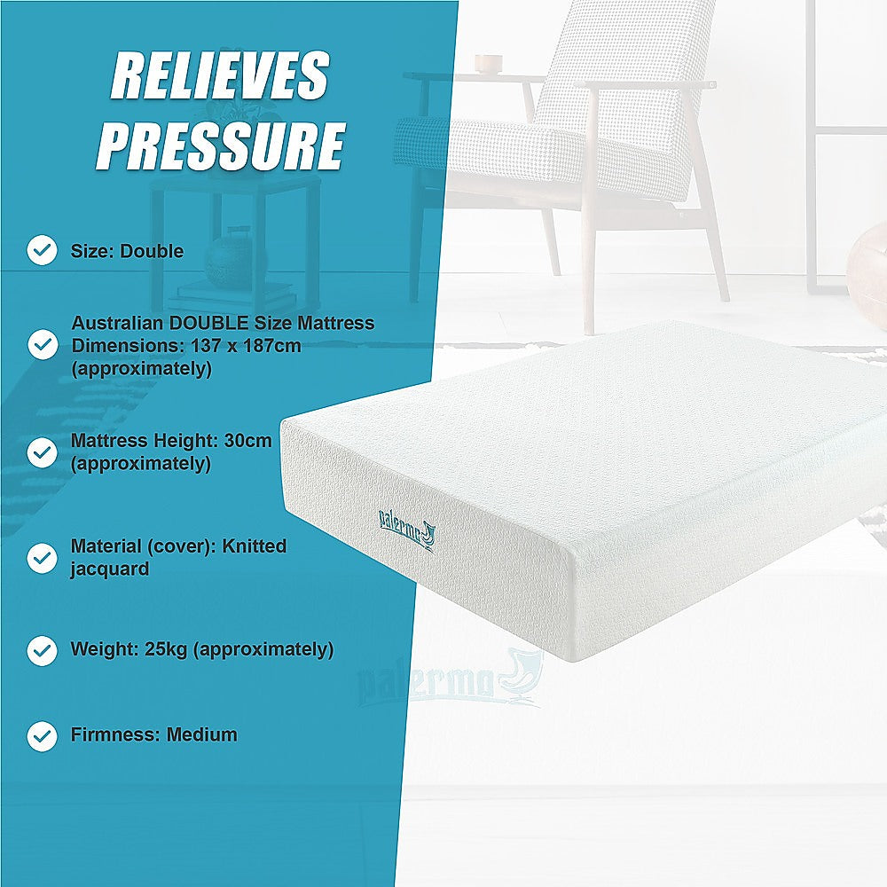 Double 30cm Green Tea Memory Foam Mattress - Cooling Comfort with CertiPUR-US Certified Foam V63-826501
