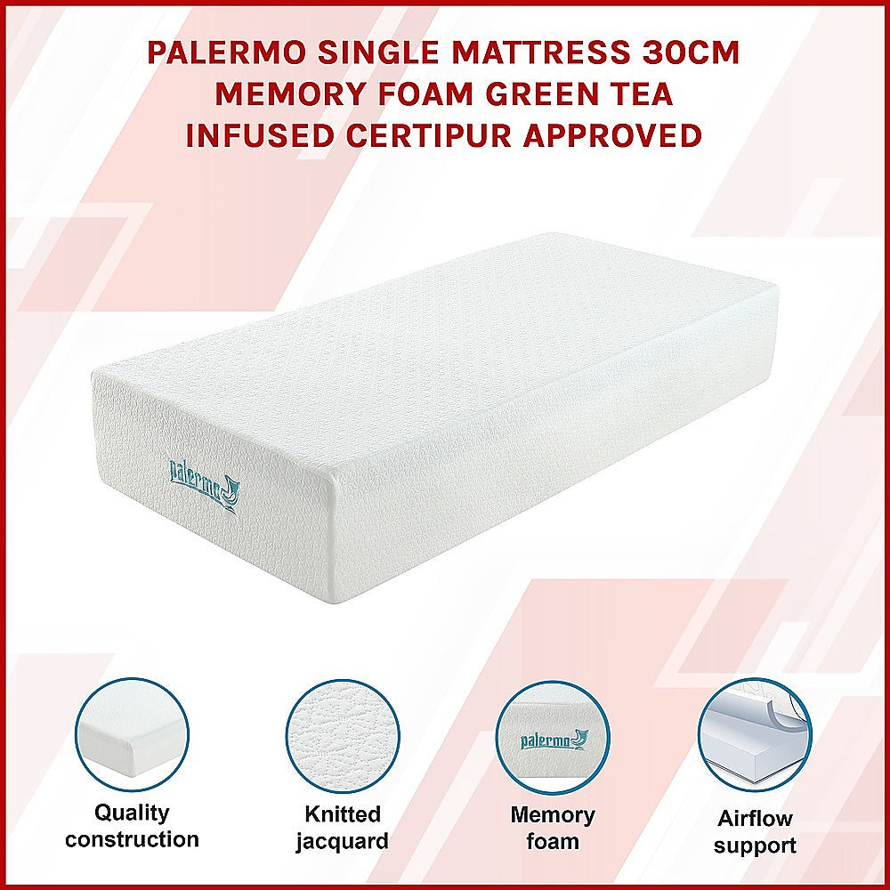 Single 30cm Green Tea Memory Foam Mattress - Cooling Comfort with CertiPUR-US Certified Foam V63-826511