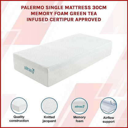 Single 30cm Green Tea Memory Foam Mattress - Cooling Comfort with CertiPUR-US Certified Foam V63-826511