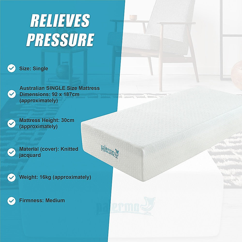 Single 30cm Green Tea Memory Foam Mattress - Cooling Comfort with CertiPUR-US Certified Foam V63-826511