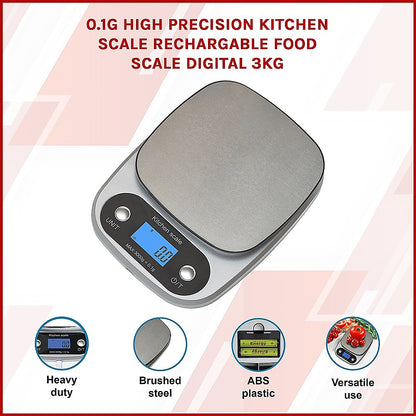 0.1g Digital Kitchen Scale 3kg Rechargeable High Precision Food V63-826651