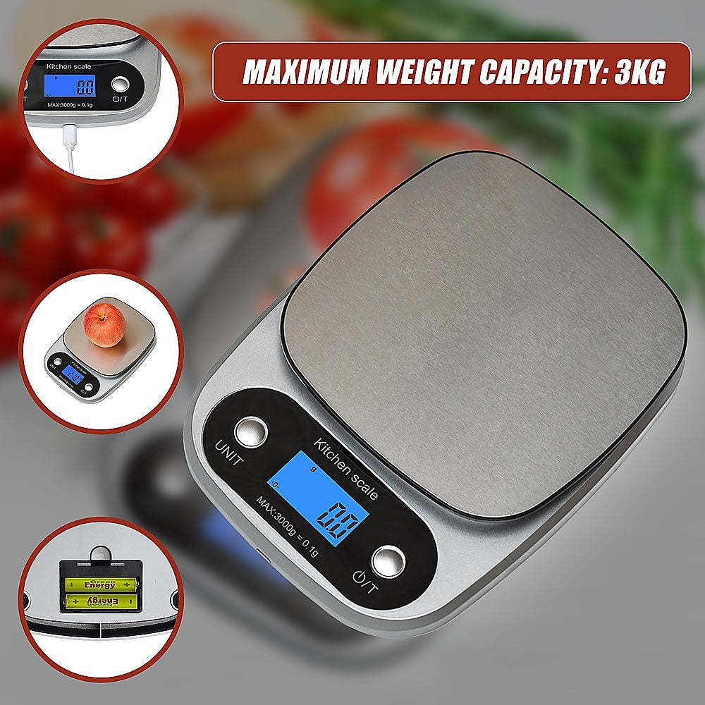 0.1g Digital Kitchen Scale 3kg Rechargeable High Precision Food V63-826651