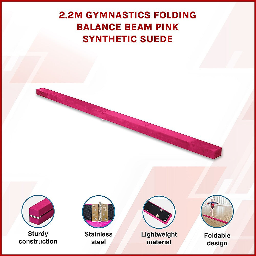2.2m Gymnastics Folding Balance Beam Pink Synthetic Suede V63-826771
