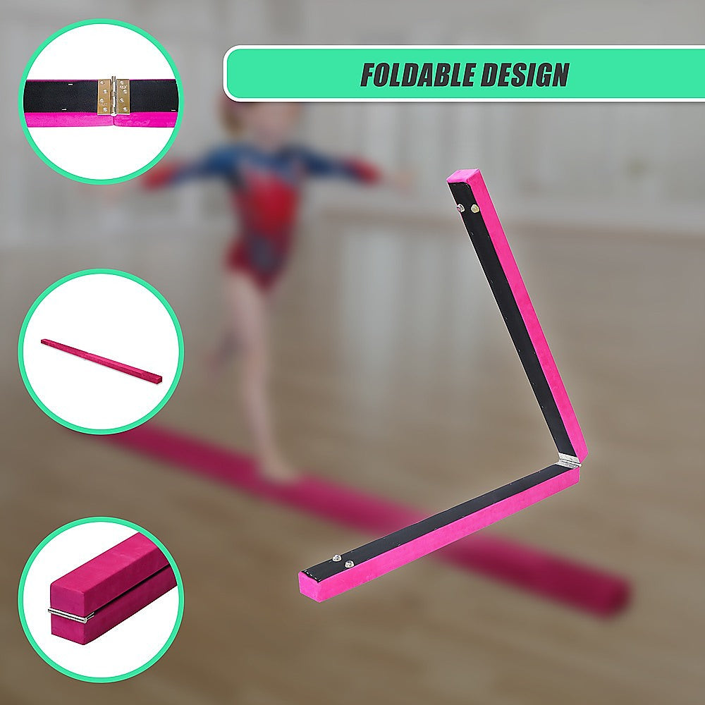 2.2m Gymnastics Folding Balance Beam Pink Synthetic Suede V63-826771