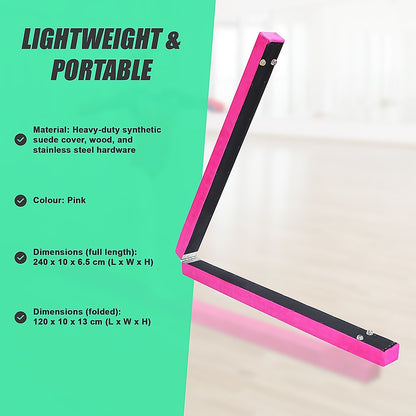 2.2m Gymnastics Folding Balance Beam Pink Synthetic Suede V63-826771