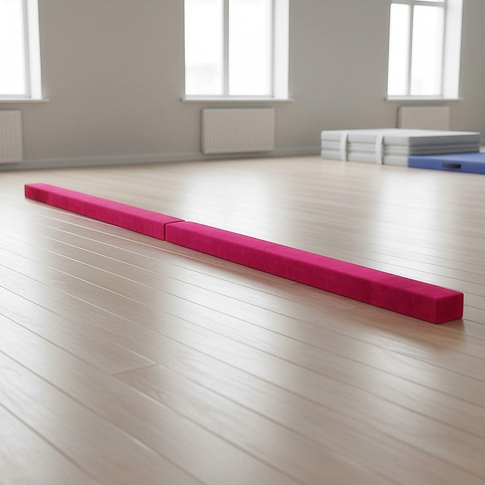2.2m Gymnastics Folding Balance Beam Pink Synthetic Suede