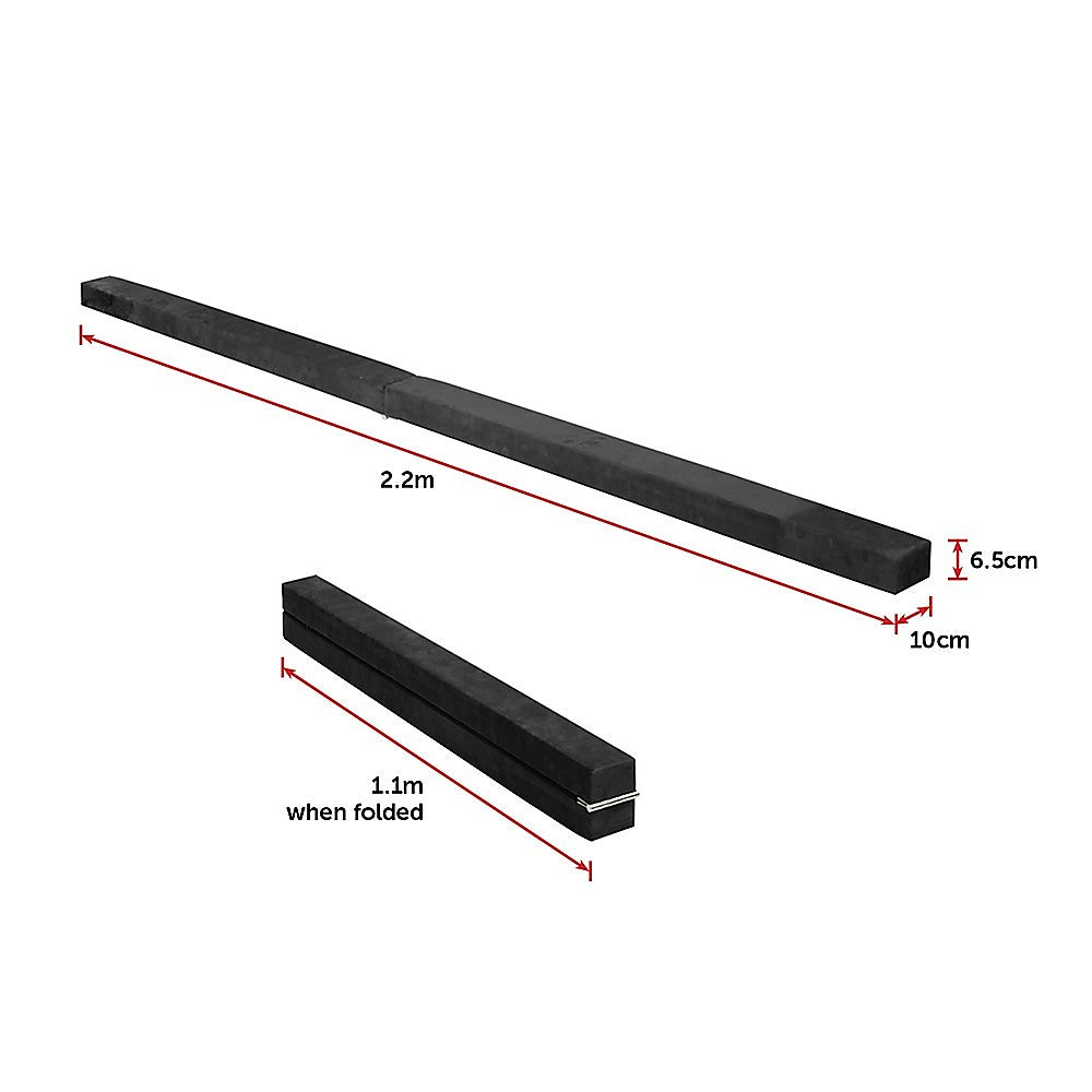 2.2m Gymnastics Folding Balance Beam Black Synthetic Suede V63-826781
