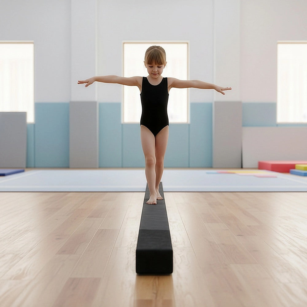 2.2m Gymnastics Folding Balance Beam Black Synthetic Suede