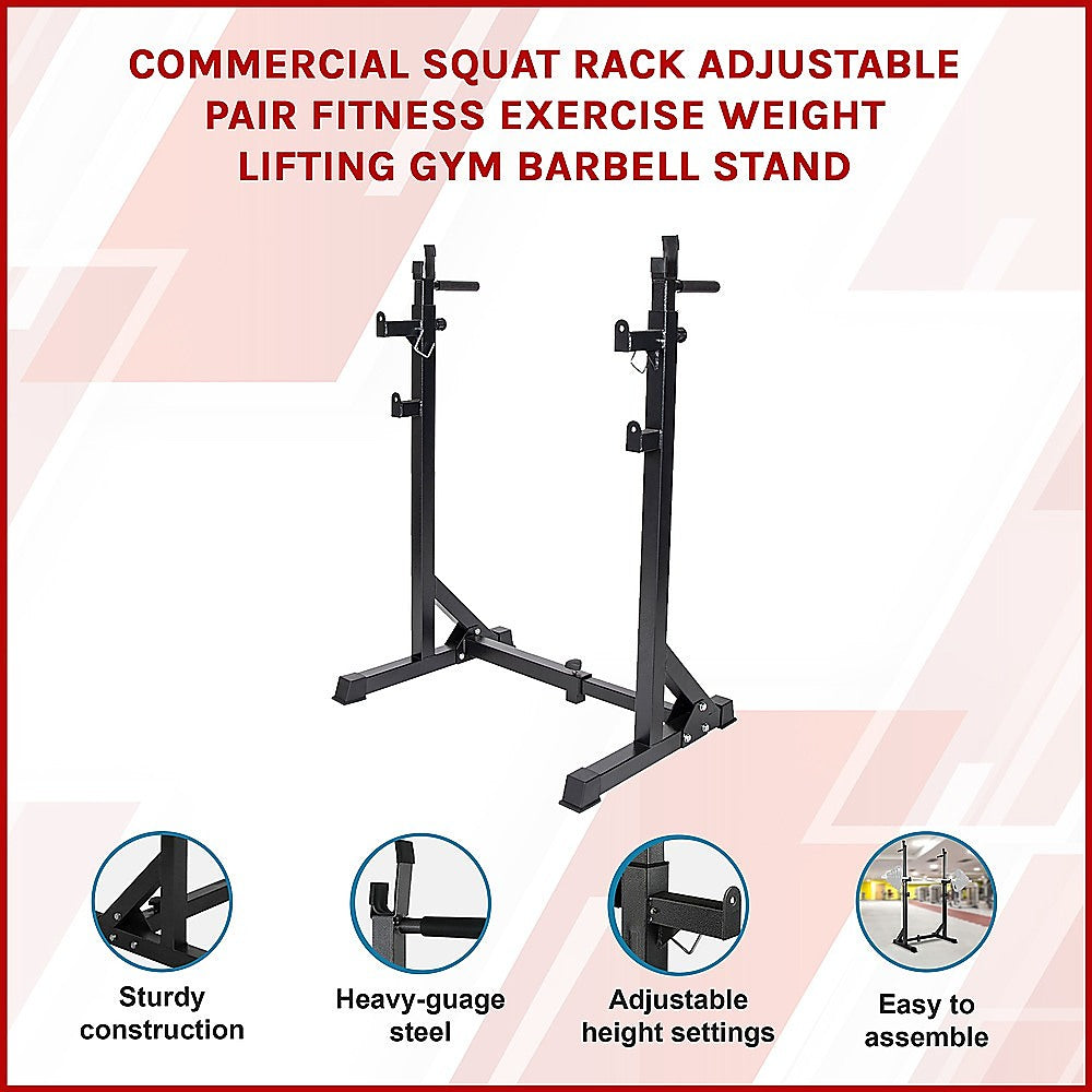 Commercial Squat Rack Adjustable Pair Fitness Exercise Weight Lifting Gym Barbell Stand V63-826911