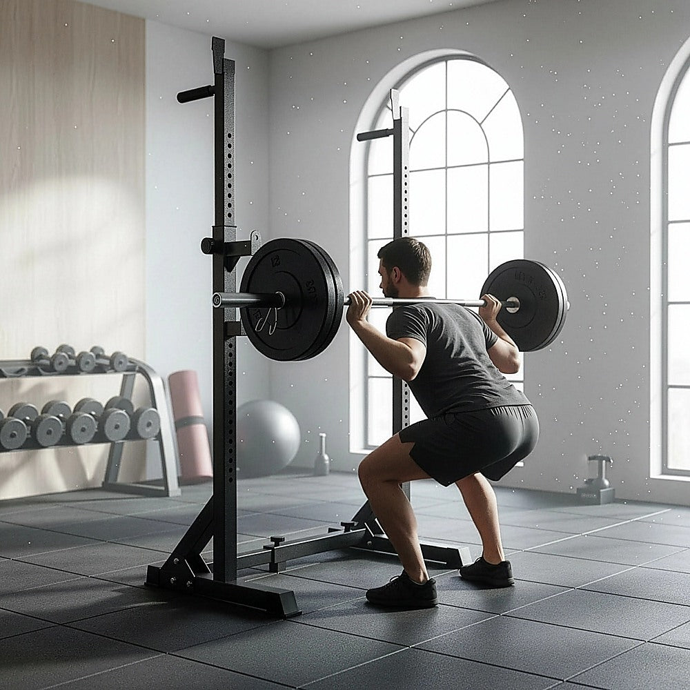 Commercial Squat Rack Adjustable Pair Fitness Exercise Weight Lifting Gym Barbell Stand V63-826911