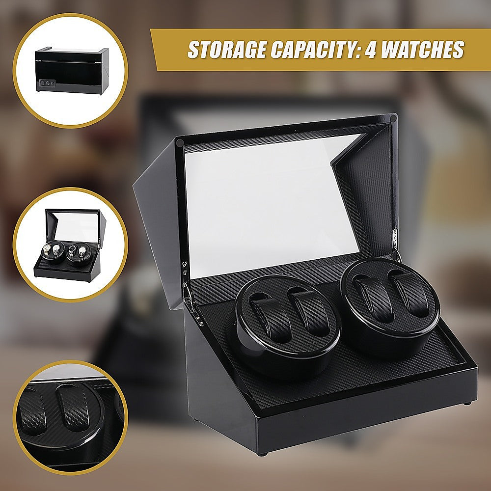 Automatic Quad Watch Winder Wood Display Box Case Motor Rotation Storage V63-827071
