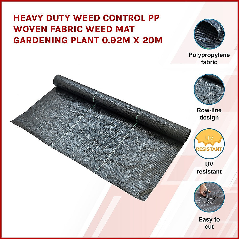 Heavy Duty Weed Control PP Woven Fabric Weed Mat Gardening Plant 0.92m x 20m V63-827101