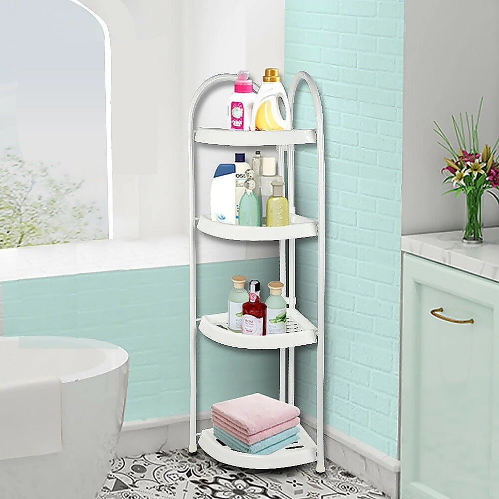 Shower Corner Shelf White Caddy Bathroom Shelves Organiser Bath Storage Rack 4 V63-827131