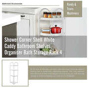 Shower Corner Shelf White Caddy Bathroom Shelves Organiser Bath Storage Rack 4 V63-827131