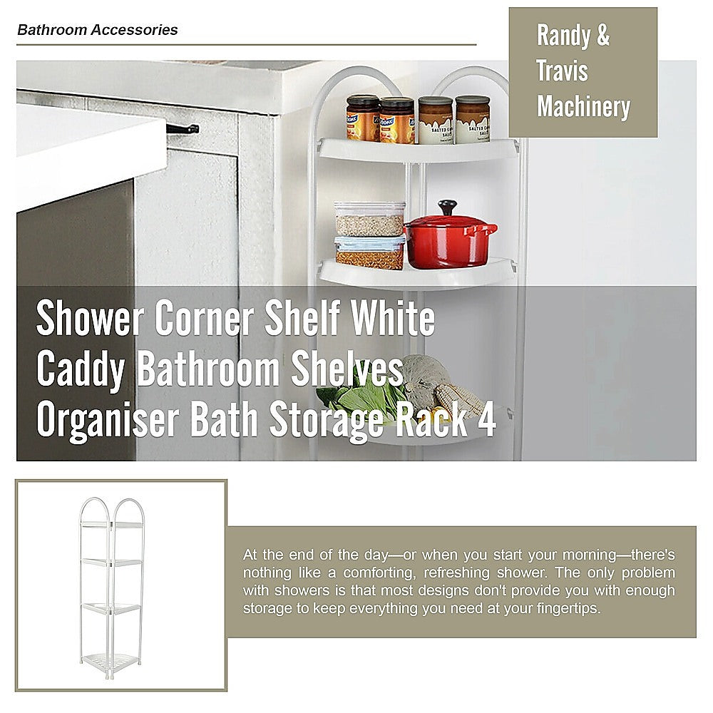 Shower Corner Shelf White Caddy Bathroom Shelves Organiser Bath Storage Rack 4 V63-827131