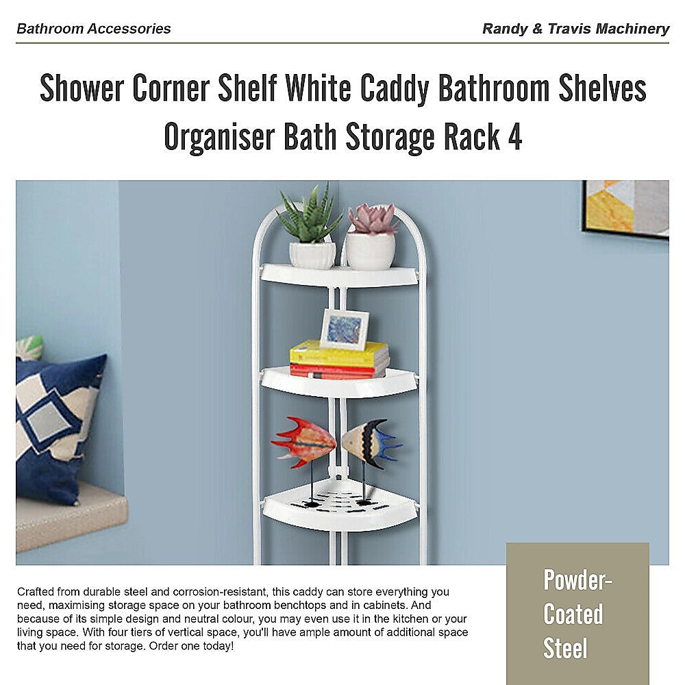 Shower Corner Shelf White Caddy Bathroom Shelves Organiser Bath Storage Rack 4 V63-827131