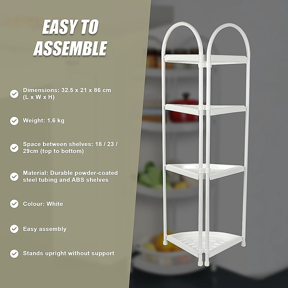 Shower Corner Shelf White Caddy Bathroom Shelves Organiser Bath Storage Rack 4 V63-827131