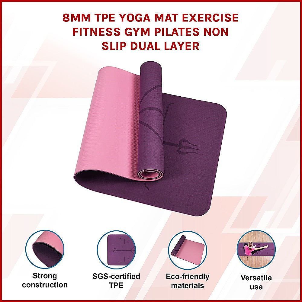 8mm TPE Yoga Mat Exercise Fitness Gym Pilates Non Slip Dual Layer V63-827141