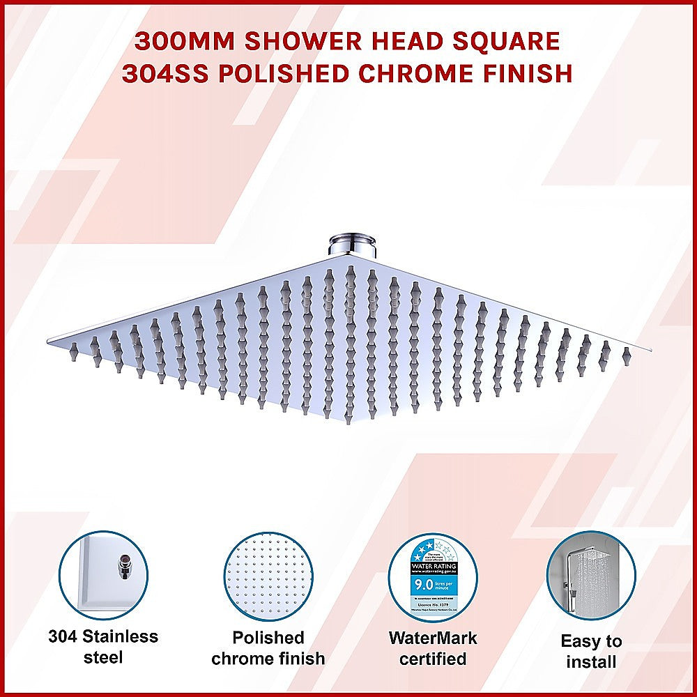 300mm Shower Head Square 304SS Polished Chrome Finish V63-827251