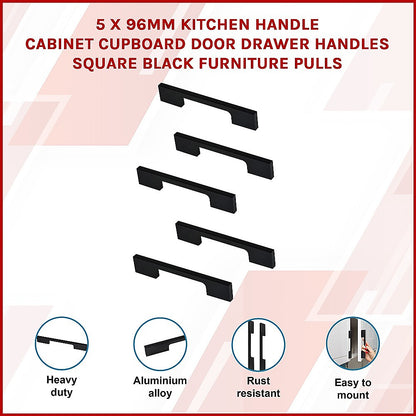 5 x 96mm Kitchen Handle Cabinet Cupboard Door Drawer Handles square Black furniture pulls V63-827321