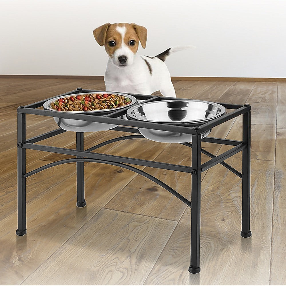 Dual Elevated Raised Pet Dog Puppy Feeder Bowl Stainless Steel Food Water Stand V63-827551