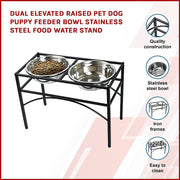 Dual Elevated Raised Pet Dog Puppy Feeder Bowl Stainless Steel Food Water Stand V63-827551