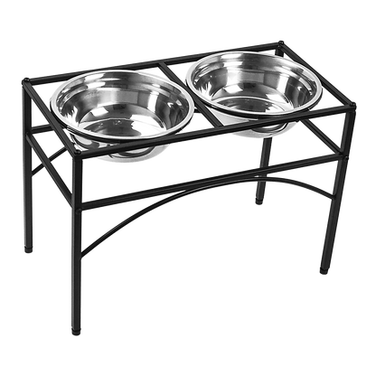 Dual Elevated Raised Pet Dog Puppy Feeder Bowl Stainless Steel Food Water Stand V63-827551