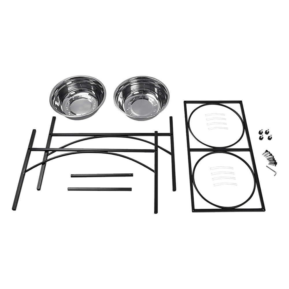 Dual Elevated Raised Pet Dog Puppy Feeder Bowl Stainless Steel Food Water Stand V63-827551