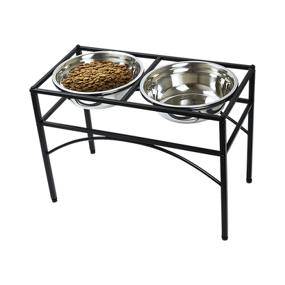 Dual Elevated Raised Pet Dog Puppy Feeder Bowl Stainless Steel Food Water Stand V63-827551
